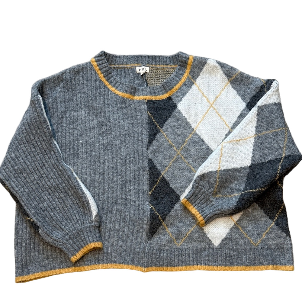 Pol gray/gold pullover plaid sweater sz S